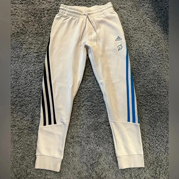 adidas Other - Adidas x Peloton: Cream Sweatpants w/ Blue & Black Stripes